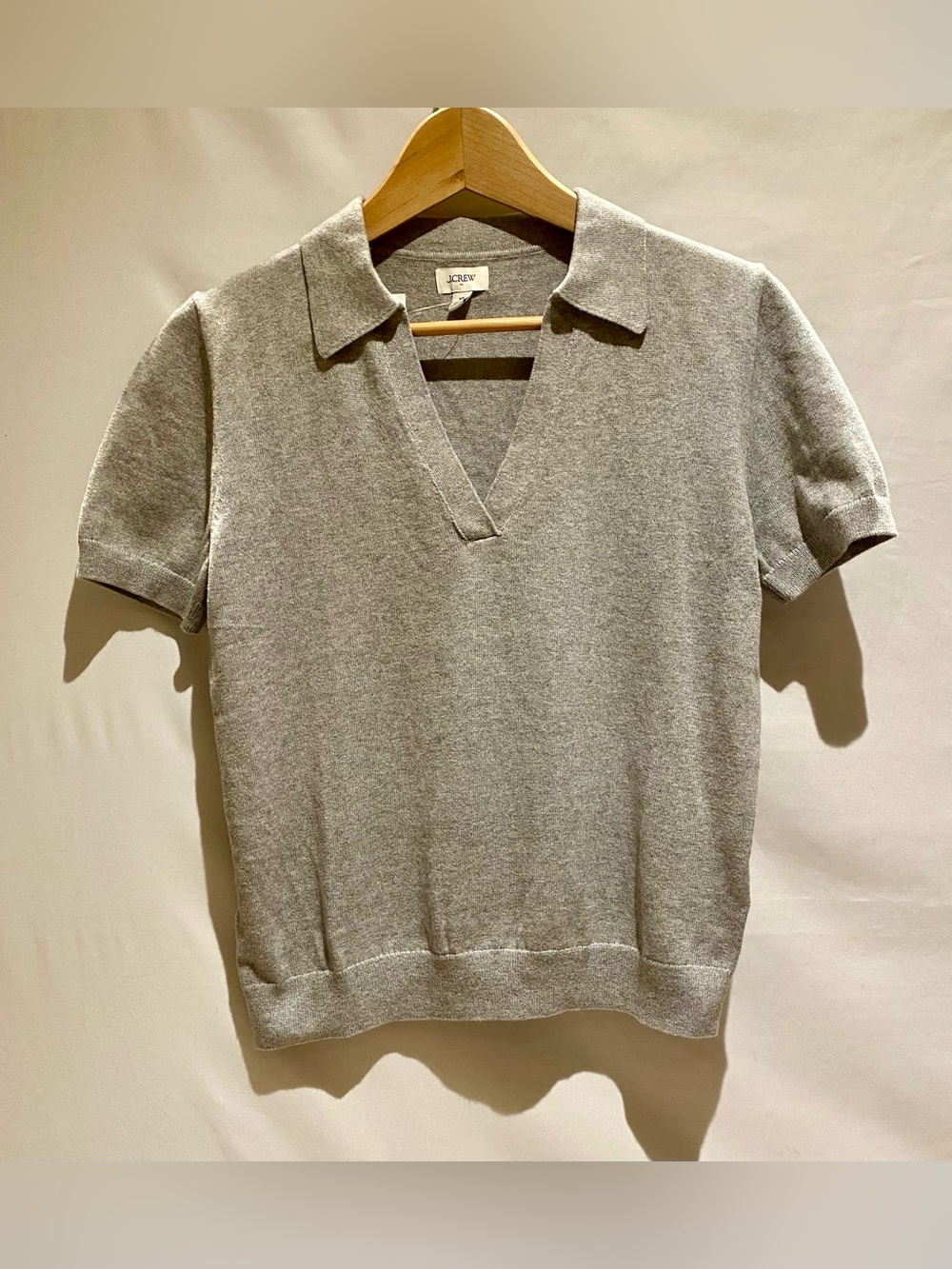 J. Crew Light Gray Cashmere-Blend Short-Sleeve Sweater Polo, size XS, NWT